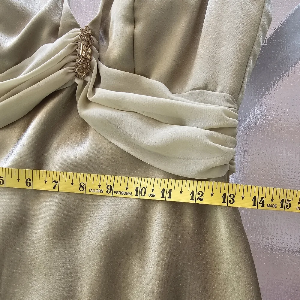 Night Way green satin gown beaded waist elegant formal evening dress 10 - Picture 10 of 12